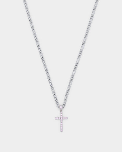 NXS Classic Mini Cross Pendant White Gold/Pink