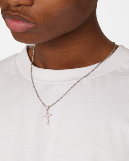 NXS Classic Mini Cross Pendant White Gold/Pink