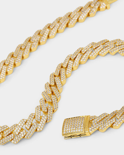 NXS 18" 14mm Iced Interlink Chain Iced Gold