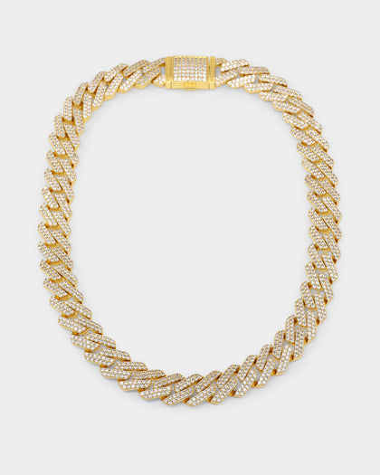 NXS 18" 14mm Iced Interlink Chain Iced Gold