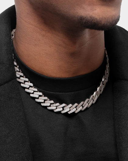 NXS 18" 14mm Iced Interlink Chain Iced White Gold