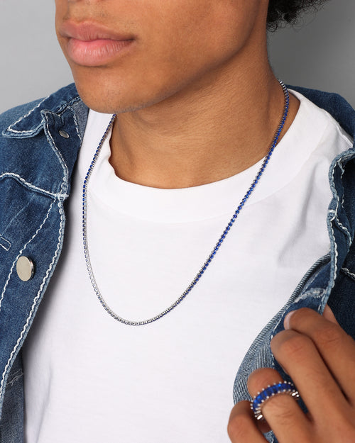 NXS 3mm Tennis Chain White Gold/Blue