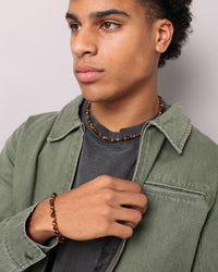 NXS Tiger Eye Bracelet Steel/Brown