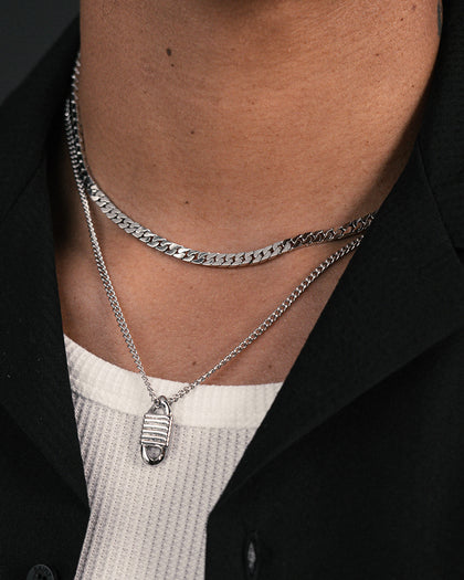 NXS Flat Faced Curb Chain White Gold