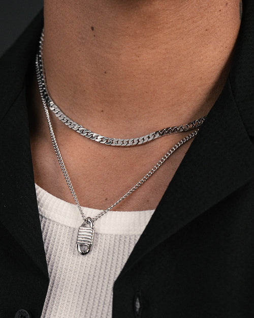 NXS Flat Faced Curb Chain White Gold