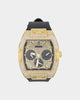 Guess Mainline Phoenix Gold Tone and Black Genuine Leather Flex Watch Gold
