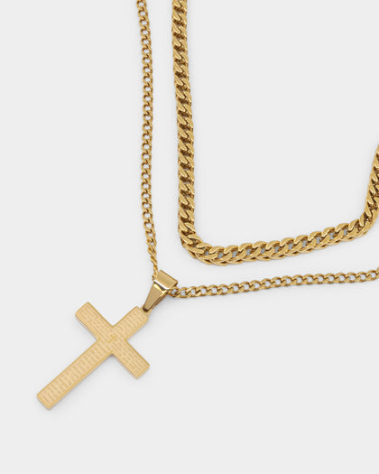 NXS Textured Cross Chain Set Gold