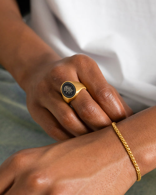 NXS Rose Signet Ring Gold/Black