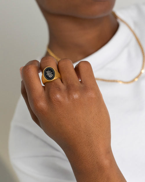 NXS Rose Signet Ring Gold/Black