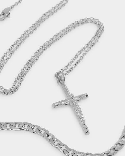 NXS Crucifix Chain Set White Gold