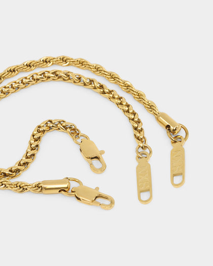 NXS Wheat Rope Bracelet Set Gold