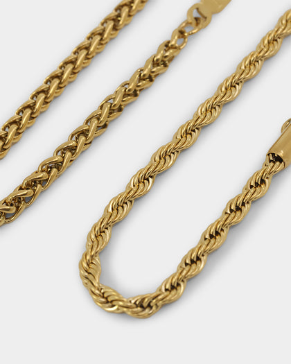 NXS Wheat Rope Bracelet Set Gold