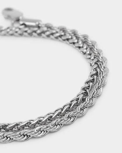 NXS Wheat Rope Bracelet Set White Gold
