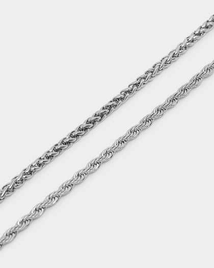 NXS Wheat Rope Bracelet Set White Gold