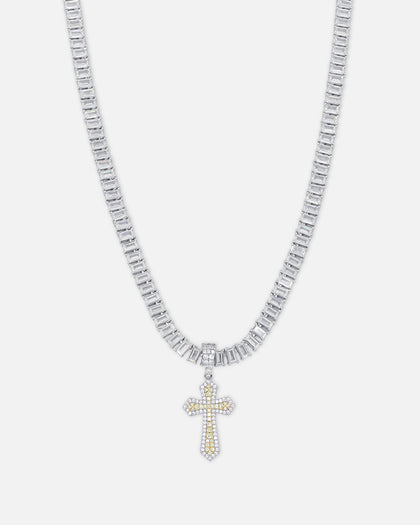 NXS Iced Sanctity Cross Pendant Citrine/Iced White Gold