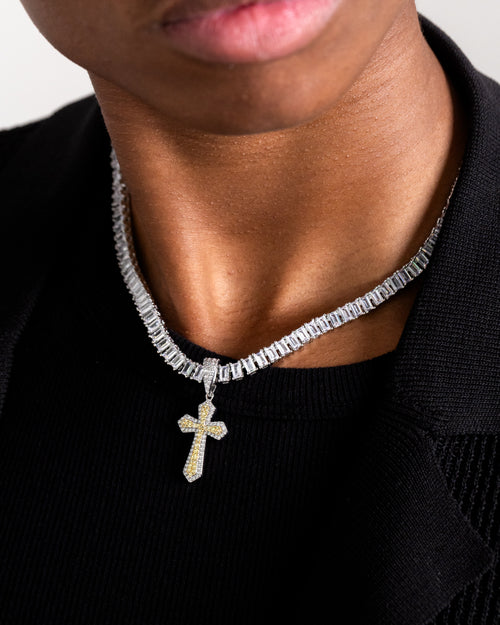 NXS Iced Sanctity Cross Pendant Citrine/Iced White Gold