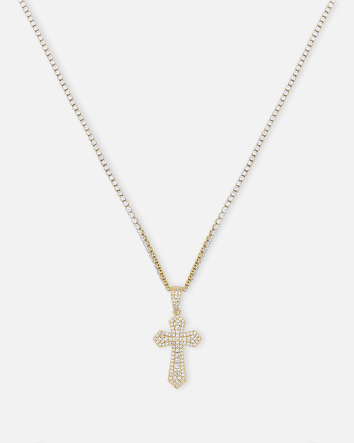 NXS Iced Sanctity Cross Pendant Iced Gold