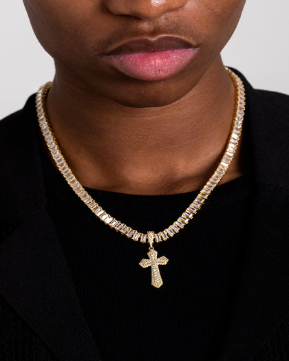 NXS Iced Sanctity Cross Pendant Iced Gold