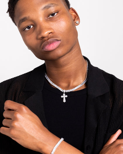 NXS Iced Sanctity Cross Pendant Iced White Gold