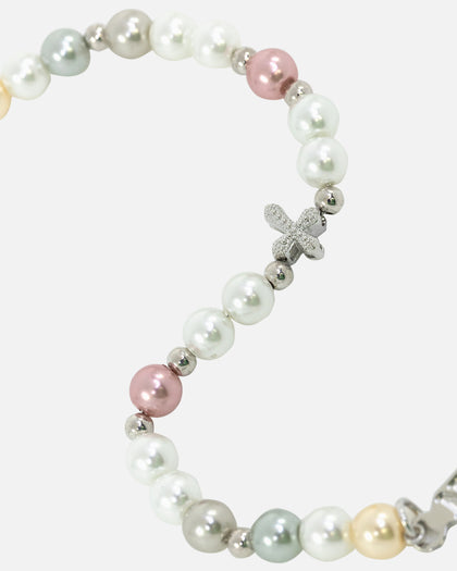 NXS Coloured Cross Pearl Bracelet Multi/White