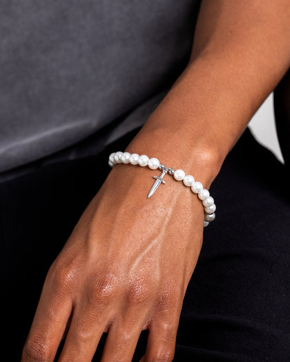 NXS Dagger Pearl Bracelet White Gold/Blue