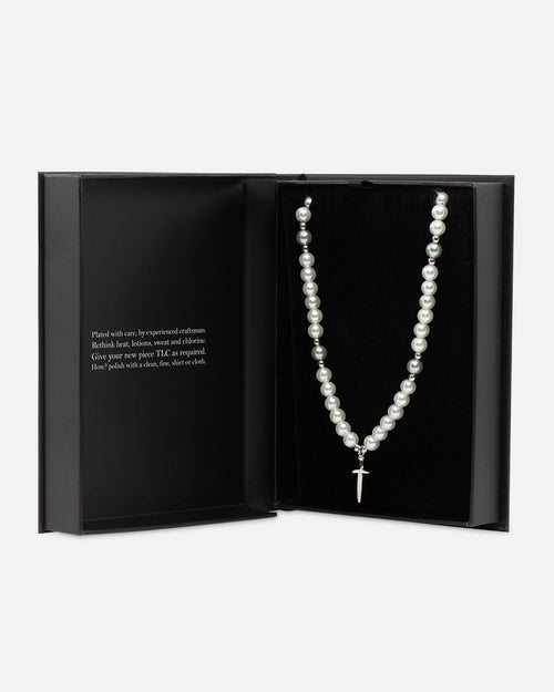 NXS Dagger Pearl Necklace White Gold/Blue