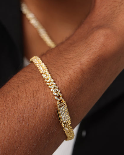 Saint Morta 6mm Iced Cuban Prong Bracelet Iced Gold