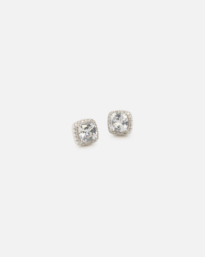Saint Morta Cushion Cut Halo Earrings Iced White Gold
