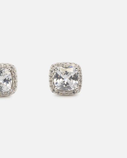 Saint Morta Cushion Cut Halo Earrings Iced White Gold