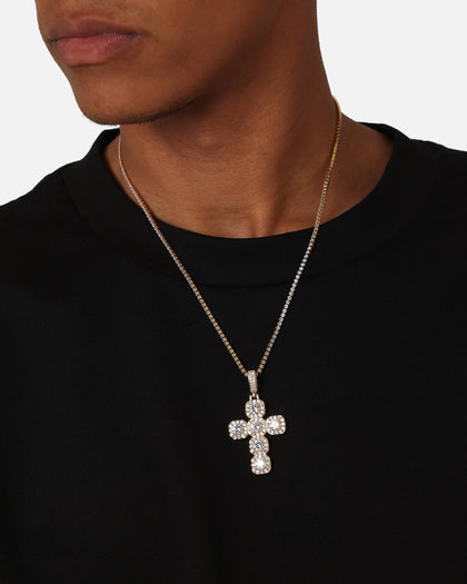 Saint Morta Iced Cushion Cross Pendant Iced Gold