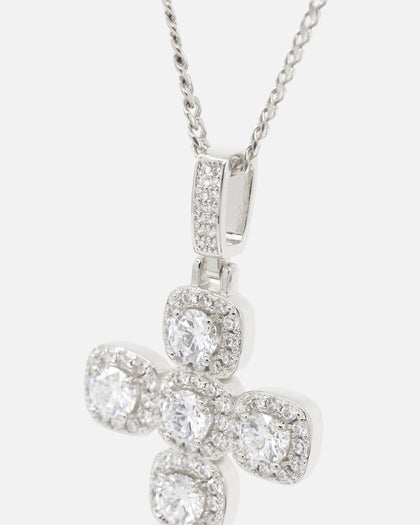 Saint Morta Iced Cushion Cross Pendant Iced White Gold