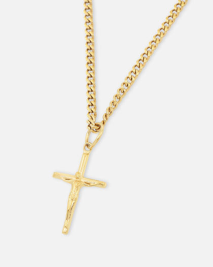 Saint Morta Crucifix Cuban Necklace Gold