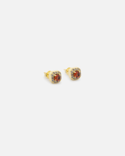 Saint Morta Mini Round Cut Halo Earrings Gold/Garnet