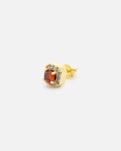 Saint Morta Mini Round Cut Halo Earrings Gold/Garnet