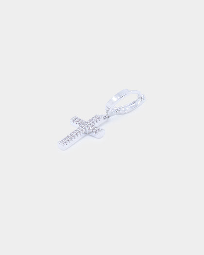 Saint Morta Mini Cross Earring Iced White Gold
