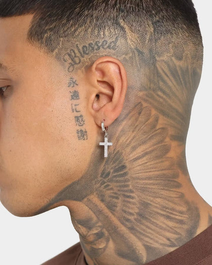 Saint Morta Mini Cross Earring Iced White Gold