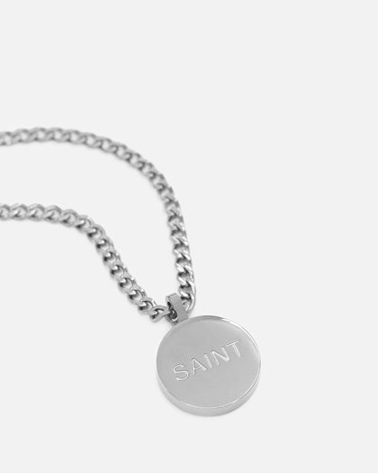 Saint Morta Round Totem Pendant Chain White Gold
