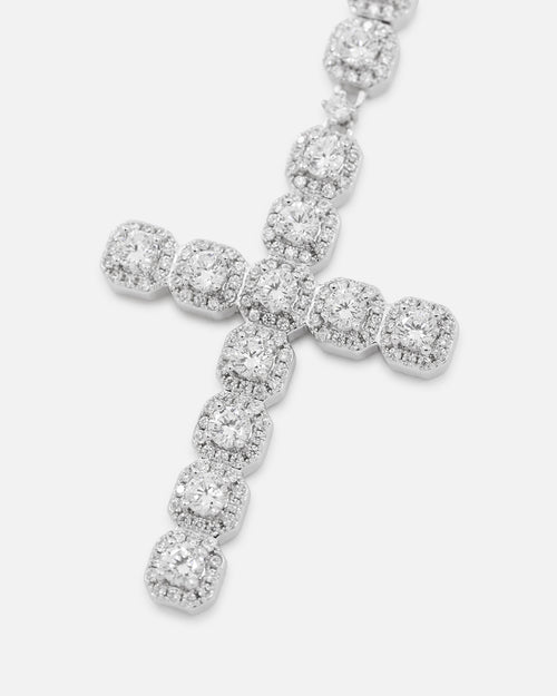 Saint Morta 6mm Iced Tennis Cross Chain White Gold