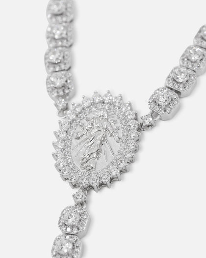 Saint Morta 6mm Iced Tennis Cross Chain White Gold