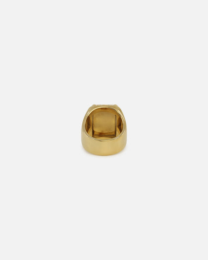 Guess Mainline 14mm Lion Pave Signet Ring Gold