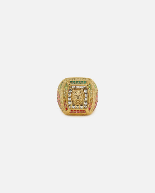 Guess Mainline 14mm Lion Pave Signet Ring Gold