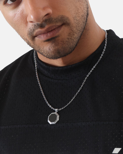 Saint Morta Onyx Octagon Pendant Chain White Gold