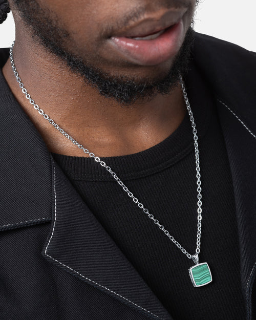 Saint Morta Malachite Pendant Chain White Gold
