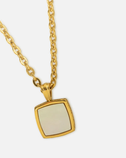 Saint Morta Pearl Square Pendant Chain Gold