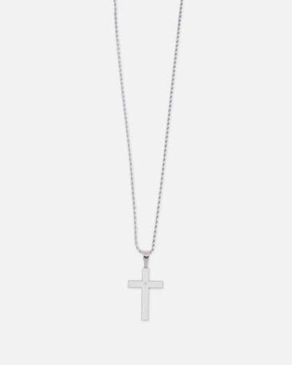Saint Morta Textured Cross Pendant Chain White Gold