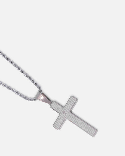 Saint Morta Textured Cross Pendant Chain White Gold