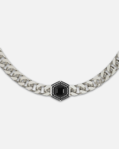 Guess Mainline Lion King Crystal Exagon Necklace Silver