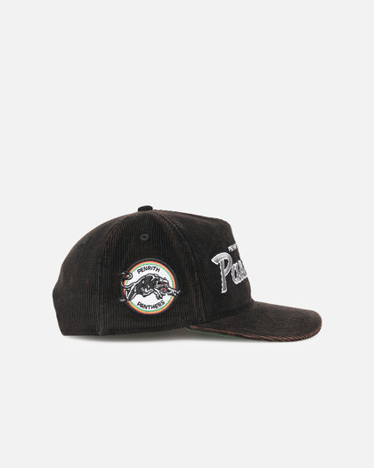 New Era Penrith Panthers 'NRL Golfer Washed Black' Pre-Curved Corduroy Golfer Snapback Washed Black