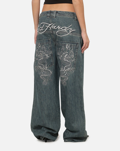 Ed Hardy Dragon Ultra Wide Jeans Mid Blue