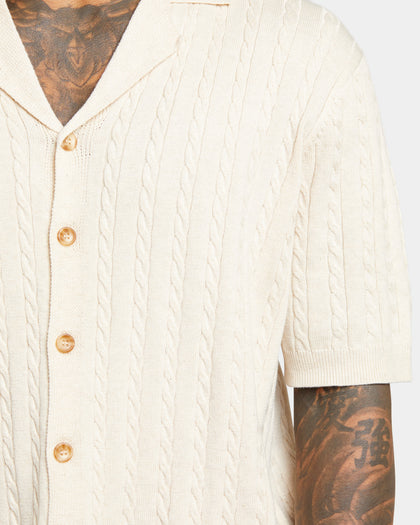XXIII Terry Knit Button Up Shirt Tan